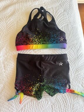 Danskin Kids Black Rainbow Dot Active Set - Sports Bra & Shorts